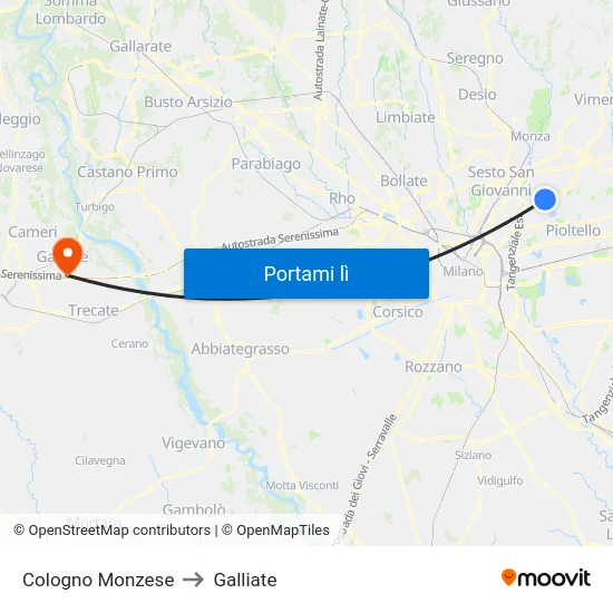 Cologno Monzese to Galliate map