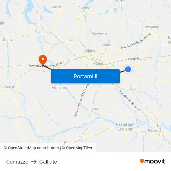 Comazzo to Galliate map