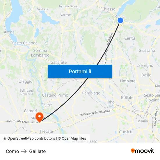 Como to Galliate map