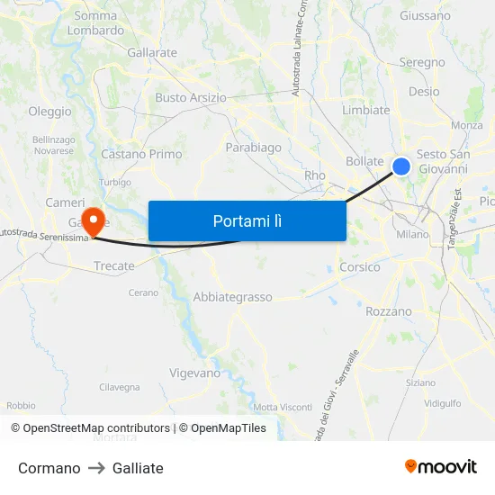 Cormano to Galliate map