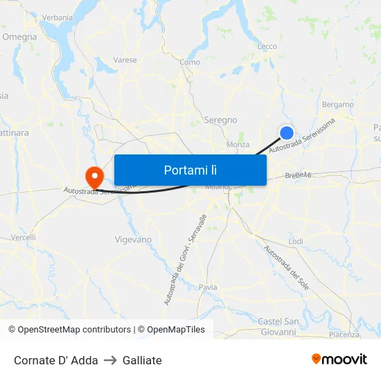 Cornate D' Adda to Galliate map