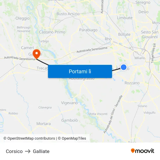 Corsico to Galliate map