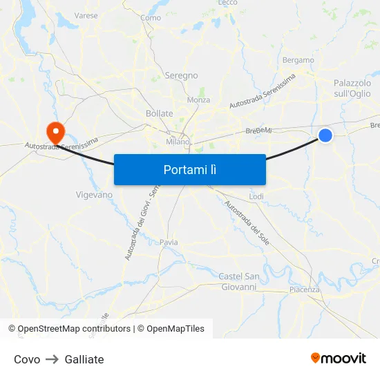 Covo to Galliate map