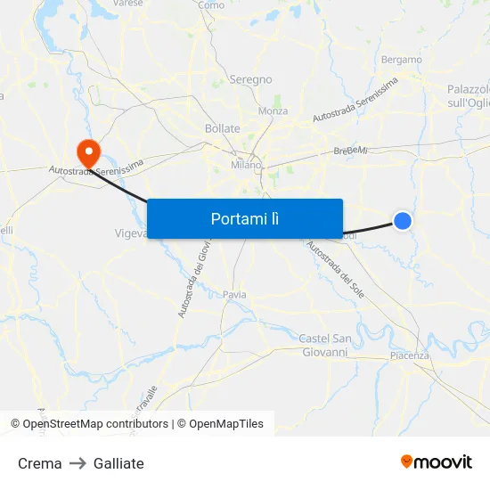 Crema to Galliate map