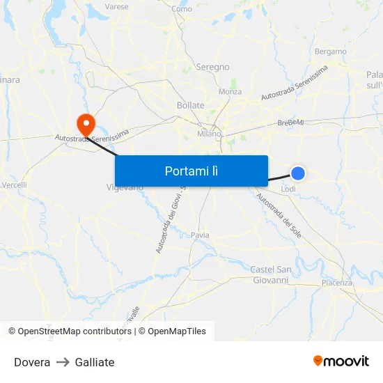 Dovera to Galliate map