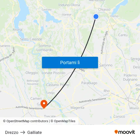 Drezzo to Galliate map