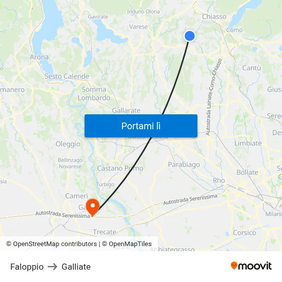 Faloppio to Galliate map