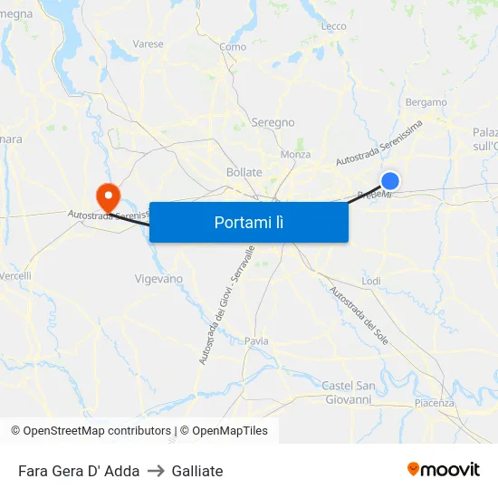 Fara Gera D' Adda to Galliate map