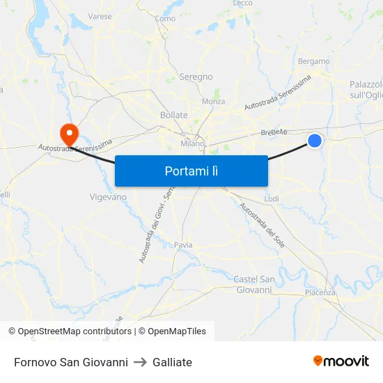 Fornovo San Giovanni to Galliate map