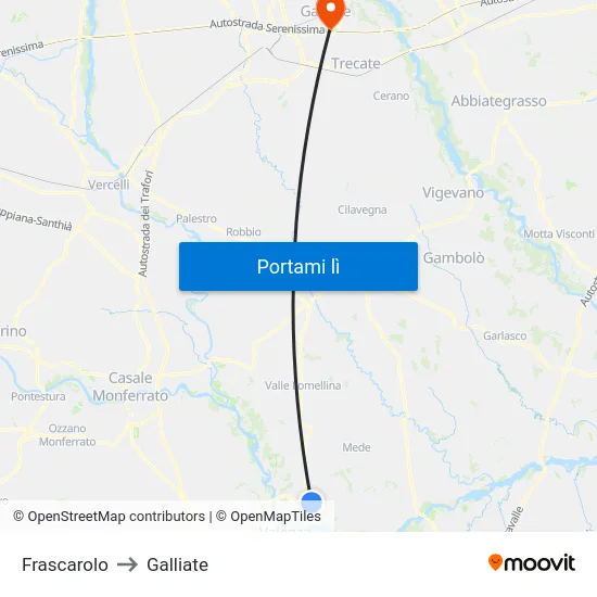 Frascarolo to Galliate map