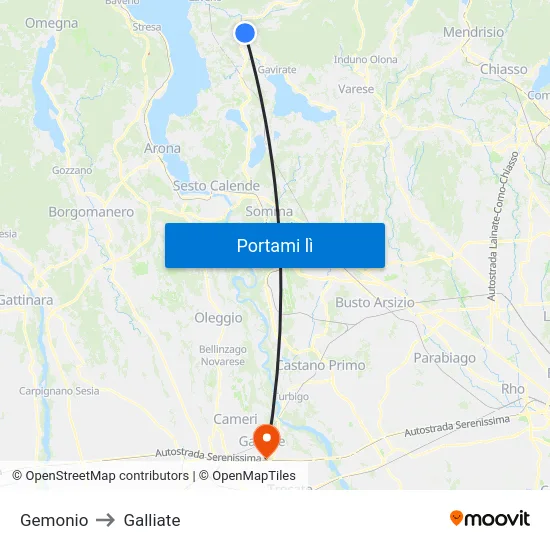 Gemonio to Galliate map