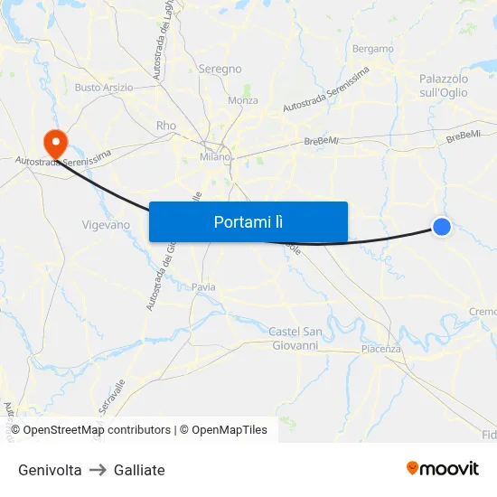 Genivolta to Galliate map