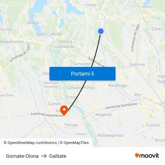 Gornate-Olona to Galliate map