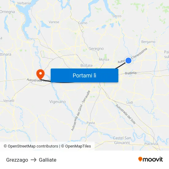 Grezzago to Galliate map