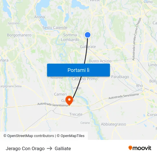 Jerago Con Orago to Galliate map