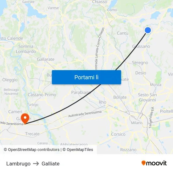Lambrugo to Galliate map