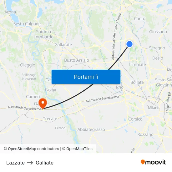 Lazzate to Galliate map