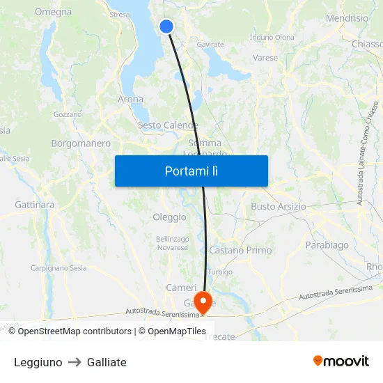 Leggiuno to Galliate map