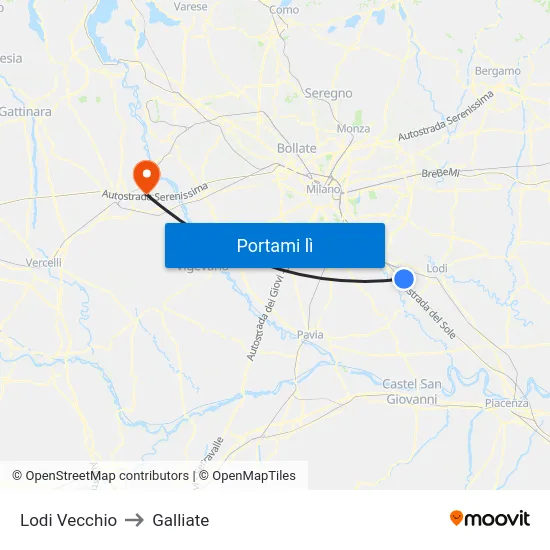 Lodi Vecchio to Galliate map