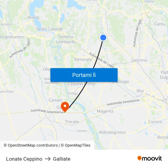 Lonate Ceppino to Galliate map