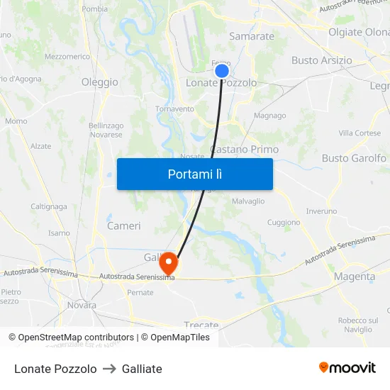 Lonate Pozzolo to Galliate map