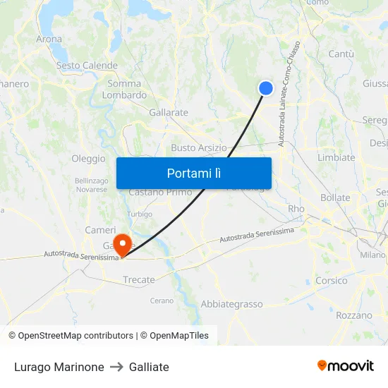 Lurago Marinone to Galliate map