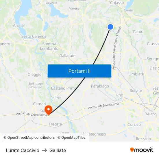 Lurate Caccivio to Galliate map