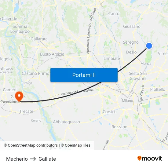 Macherio to Galliate map