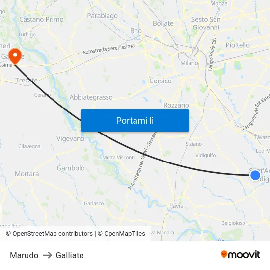 Marudo to Galliate map