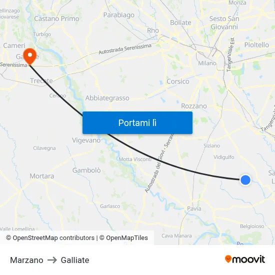 Marzano to Galliate map
