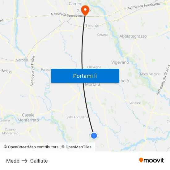 Mede to Galliate map