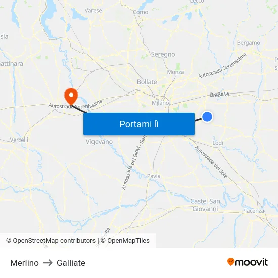 Merlino to Galliate map