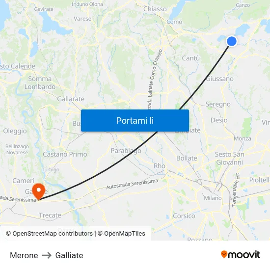 Merone to Galliate map