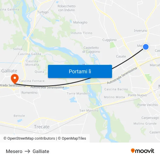Mesero to Galliate map