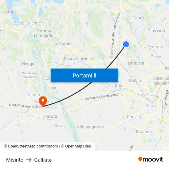 Misinto to Galliate map