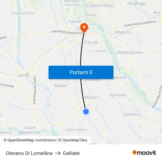 Olevano Di Lomellina to Galliate map