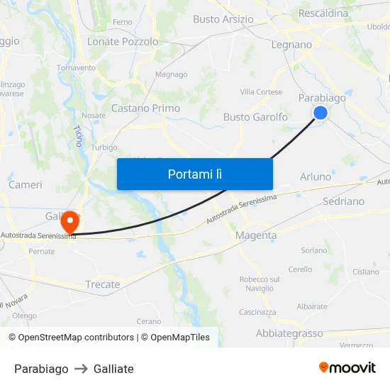 Parabiago to Galliate map