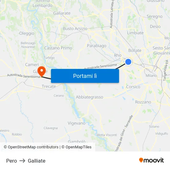 Pero to Galliate map