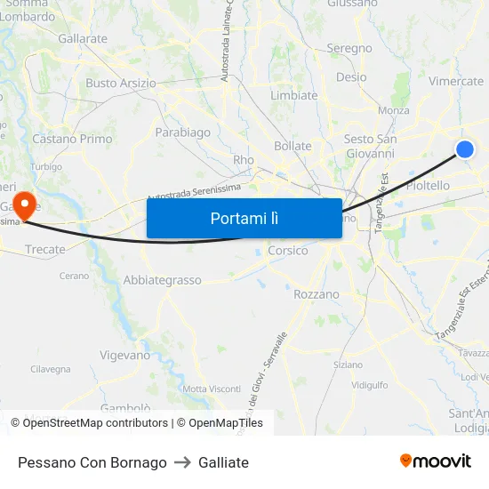 Pessano Con Bornago to Galliate map