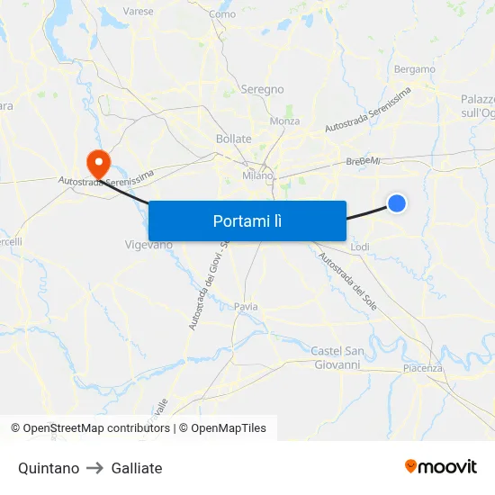 Quintano to Galliate map