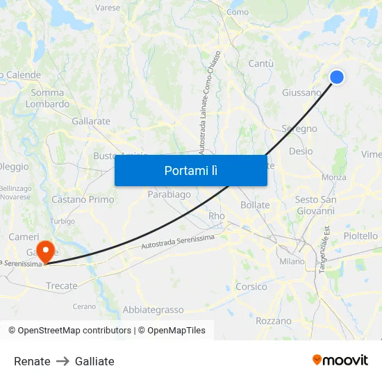 Renate to Galliate map