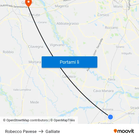 Robecco Pavese to Galliate map