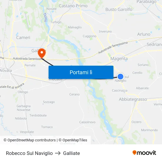 Robecco Sul Naviglio to Galliate map