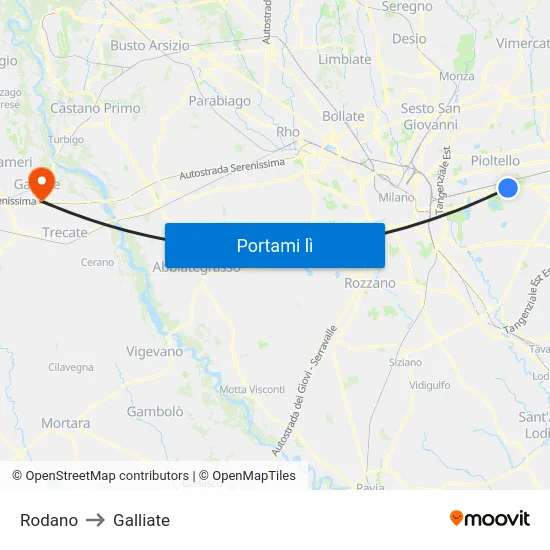 Rodano to Galliate map