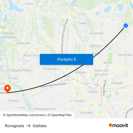 Rovagnate to Galliate map
