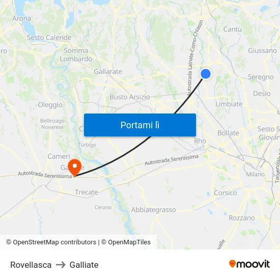 Rovellasca to Galliate map