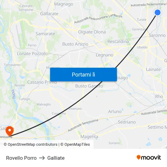 Rovello Porro to Galliate map