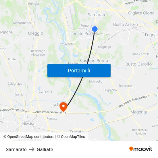 Samarate to Galliate map