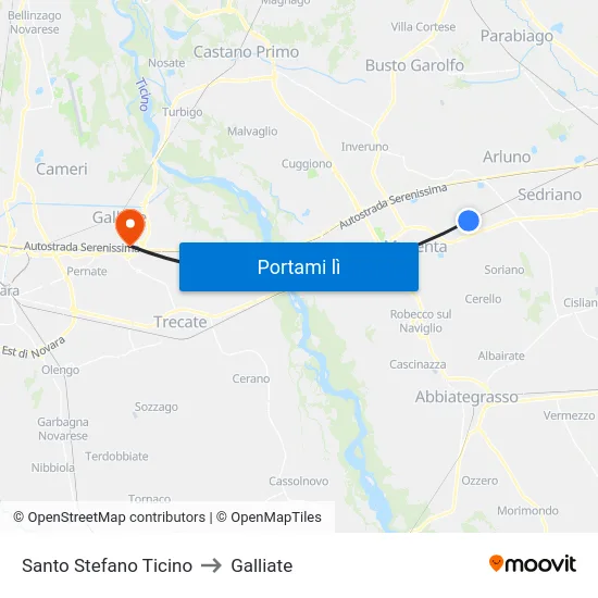 Santo Stefano Ticino to Galliate map