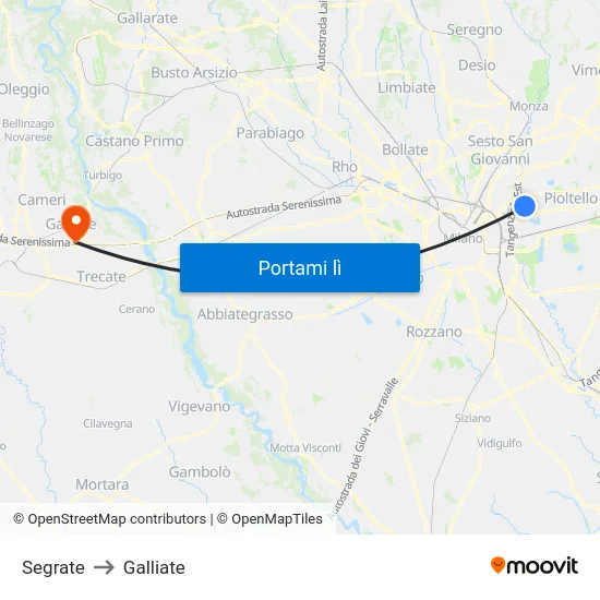 Segrate to Galliate map